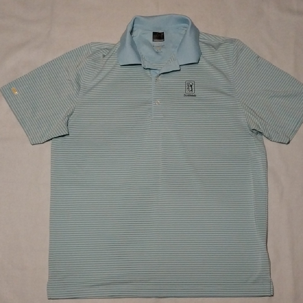 Greg Norman Collection Sky Blue Striped Polo Golf Shirt